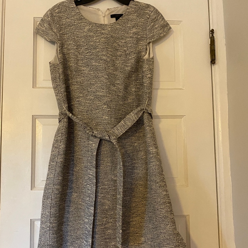 Jcrew tweed print, cap sleeve, belted dress